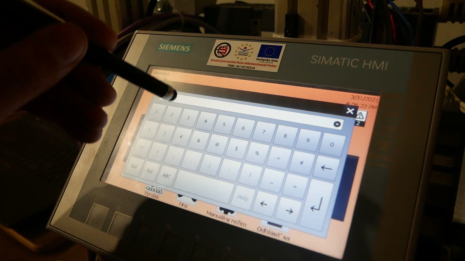 Operator input on the Siemens SIMATIC HMI